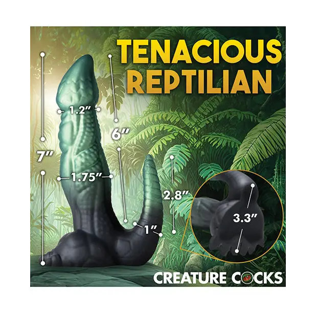 Creature Cocks Dickosaur Dinosaur Silicone Dildo - Black/Teal - Dongs & Dildos