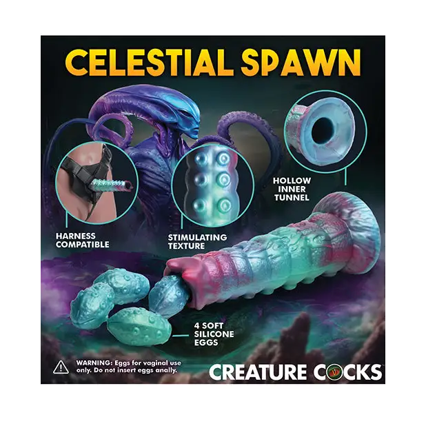Creature Cocks Galactic Breeder Ovipositor Silicone Dildo w/Eggs - Multi Color - Dongs & Dildos