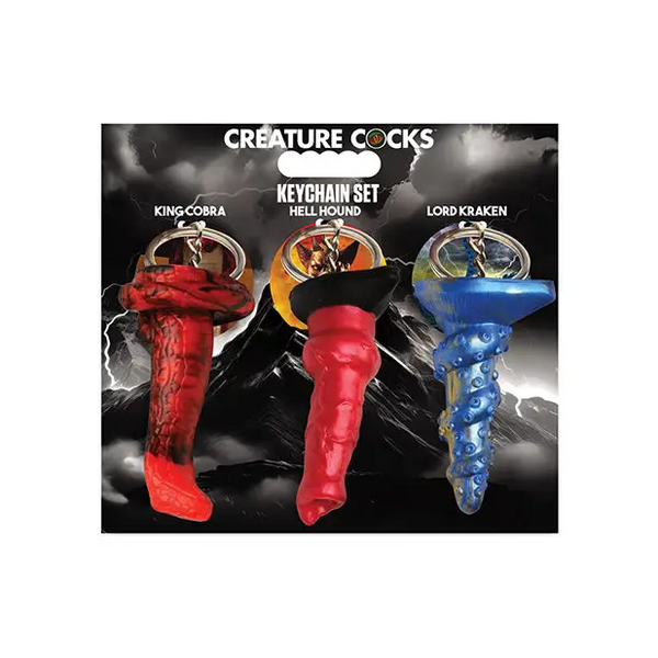Creature Cocks Hell-Hound Lord Kraken & King Cobra Silicone Key Chain Set - Pack of 3 Multi Color - Novelties