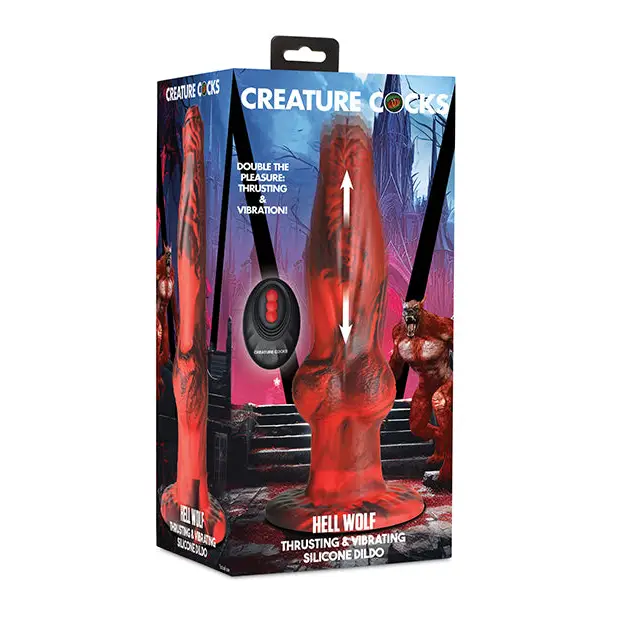 Creature Cocks Hell-Wolf Thrusting & Vibrating Silicone Dildo - Black/Red - Vibrators