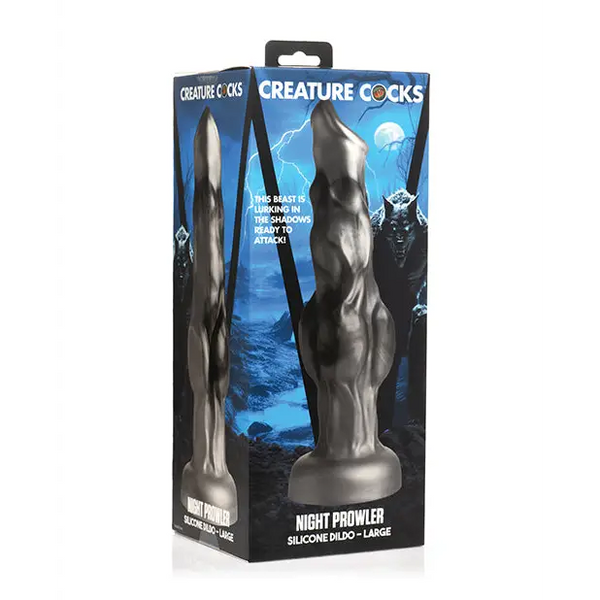 Creature Cocks Night Prowler Silicone Dildo - Large Black/Silver - Dongs & Dildos
