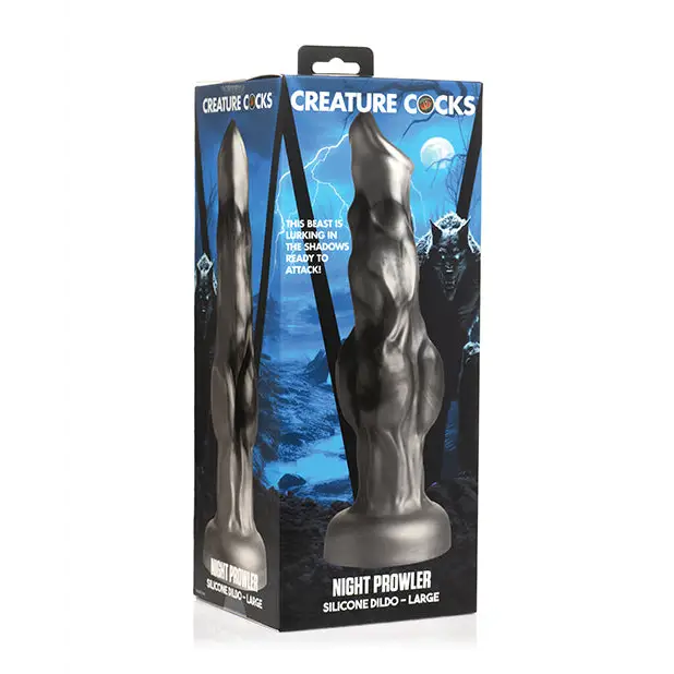 Creature Cocks Night Prowler Silicone Dildo - Large Black/Silver - Dongs & Dildos
