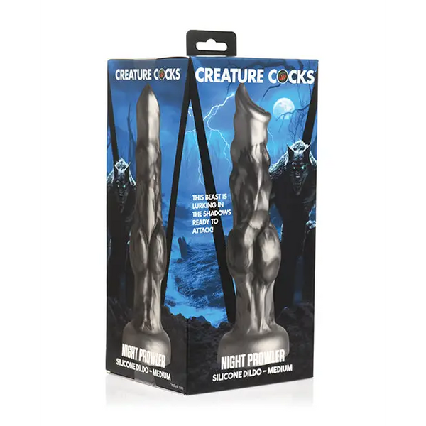 Creature Cocks Night Prowler Silicone Dildo - Medium Black/Silver - Dongs & Dildos