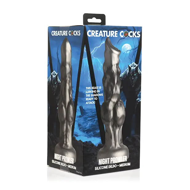 Creature Cocks Night Prowler Silicone Dildo - Medium Black/Silver - Dongs & Dildos