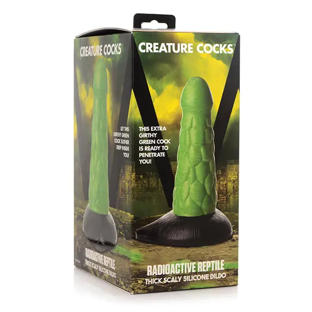 Creature Cocks Radioactive Reptile Thick Scaly Silicone Dildo - Green/Black - Dongs & Dildos