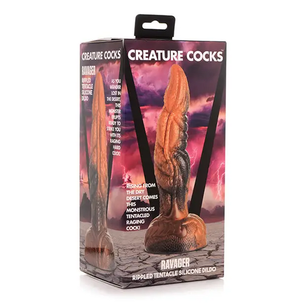 Creature Cocks Ravager Rippled Tentacle Silicone Dildo - Orange/Black - Dongs & Dildos