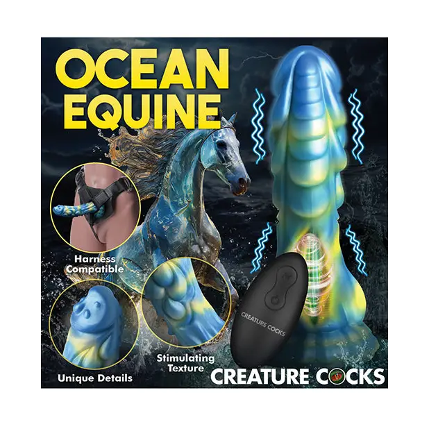Creature Cocks Sea Stallion Vibrating Dildo w/ Remote - Blue/Yellow - Dongs & Dildos