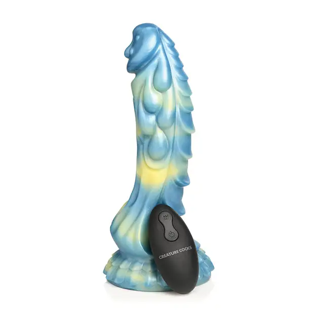 Creature Cocks Sea Stallion Vibrating Dildo w/ Remote - Blue/Yellow - Dongs & Dildos