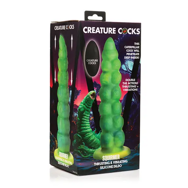 Creature Cocks Squirmer Thrusting & Vibrating Silicone Dildo w/Remote Control - Multi Color - Vibrators
