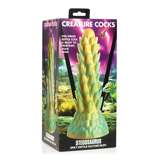 Creature Cocks Stegosaurus Spiky Reptile Silicone Dildo - Teal/Gold
