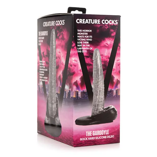 Creature Cocks The Gargoyle Rock Hard Silicone Dildo - Silver/Black - Dongs & Dildos