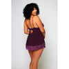 Cross Dye Lace & Microfiber Babydoll & G-String Purple 1X - Lingerie - Plus/Queen - Hanging