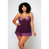 Cross Dye Lace & Microfiber Babydoll & G-String Purple 3X - Lingerie - Plus/Queen - Hanging