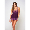 Cross Dye Lace & Microfiber Babydoll & G-String Purple LG - Lingerie - Hanging