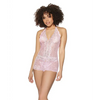 Crystal Pink Halter Crotchless Teddy Pink/Silver O/S - Lingerie - Hanging