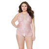 Crystal Pink Halter Crotchless Teddy Pink/Silver OS/XL - Lingerie - Plus/Queen - Hanging