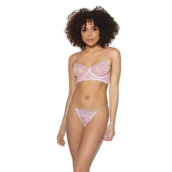 Crystal Pink Underwire Bra & G-String Pink/Silver SM - Lingerie - Hanging