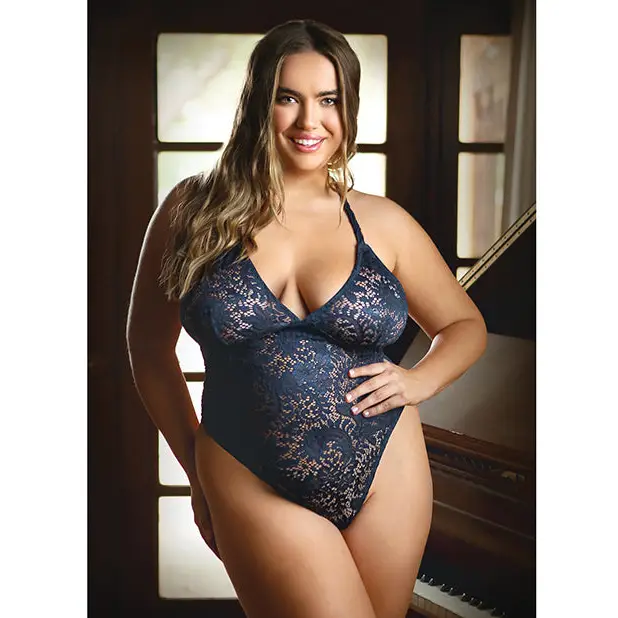 Curve Cara Stretch Lace Teddy w/Snap Crotch Ink Blue 1X/2X - Lingerie - Plus/Queen - Packaged