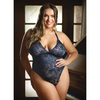 Curve Cara Stretch Lace Teddy w/Snap Crotch Ink Blue 3X/4X - Lingerie - Plus/Queen - Packaged