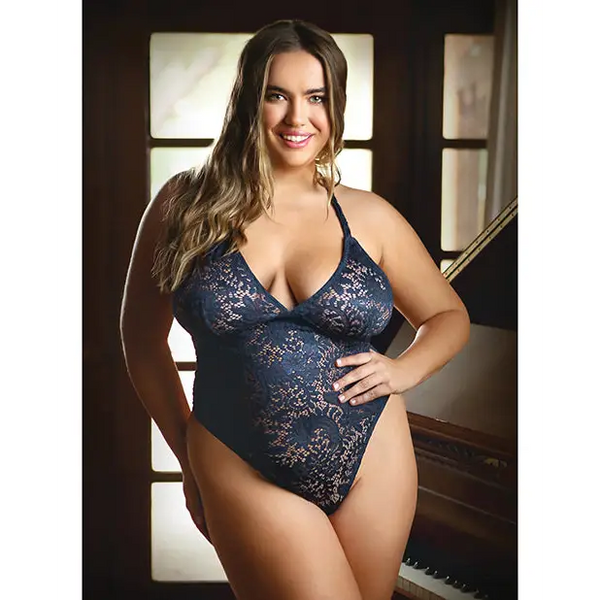 Curve Cara Stretch Lace Teddy w/Snap Crotch Ink Blue 3X/4X - Lingerie - Plus/Queen - Packaged
