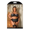 Curve Cassidy Metallic Foil Bra Garter Belt & Panty Black 3X/4X - Lingerie - Plus/Queen - Packaged