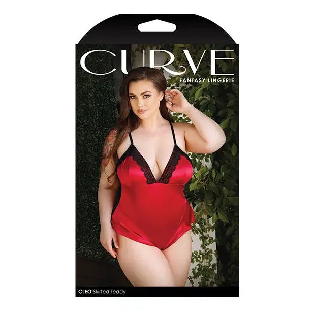 Curve Cleo Skirted Teddy w/Snap Crotch Red 1X/2X - Lingerie - Plus/Queen - Packaged