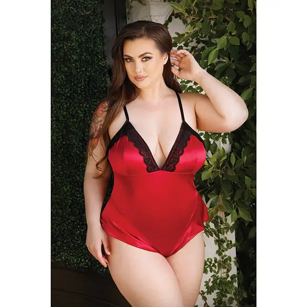 Curve Cleo Skirted Teddy w/Snap Crotch Red 3X/4X - Lingerie - Plus/Queen - Packaged