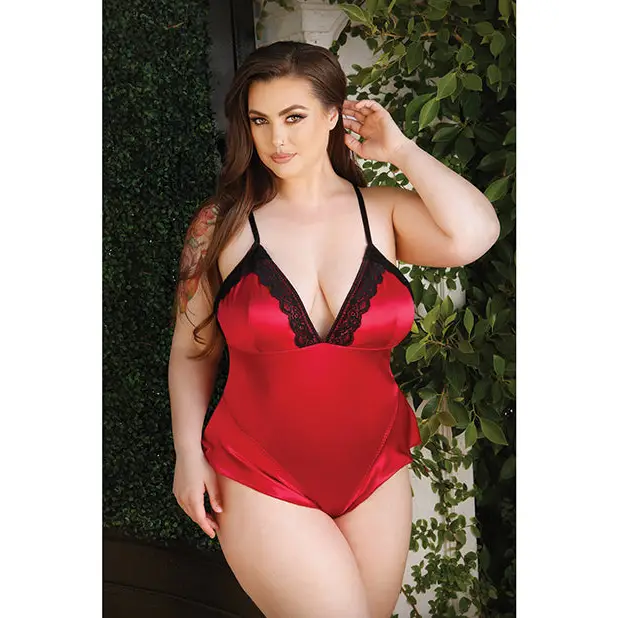 Curve Cleo Skirted Teddy w/Snap Crotch Red 3X/4X - Lingerie - Plus/Queen - Packaged