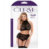 Curve Katia Halter Bra w/Gartered Panties Black 3X/4X - Lingerie - Plus/Queen - Packaged