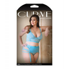 Curve Keira Criss Cross Bralette Garter Belt & Panty Blue 1X/2X - Lingerie - Plus/Queen - Packaged