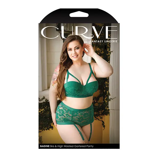 Curve Nadine Longline Contour Cup Bra High Waist Panty w/Removable Garters Emerald 3X/4X - Lingerie - Plus/Queen
