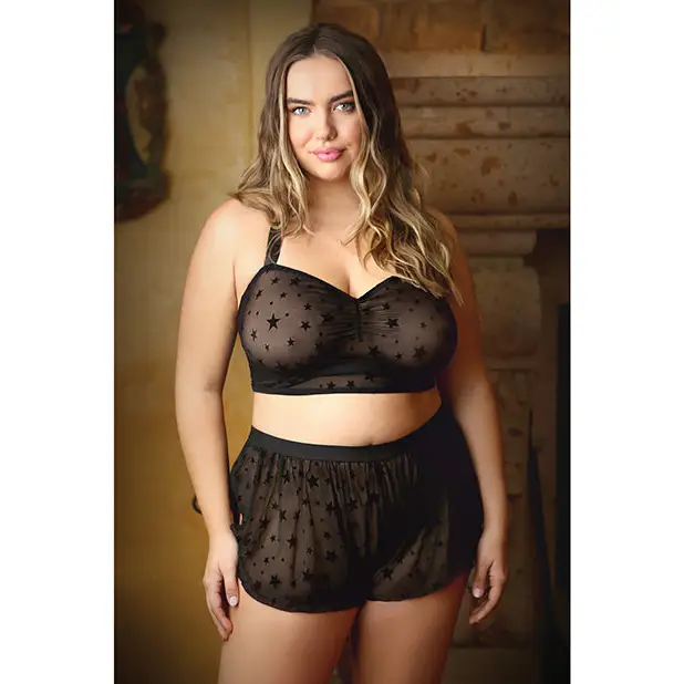 Curve Nova Star Halter Top & Shorts Black 3X/4X - Lingerie - Plus/Queen - Packaged