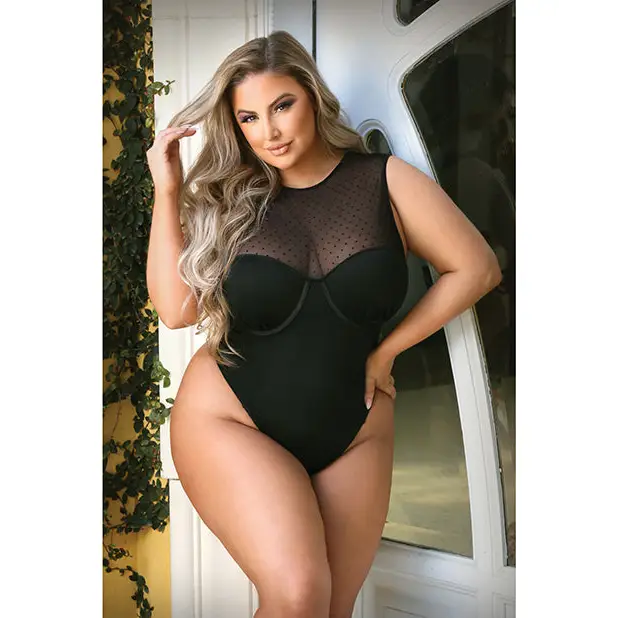 Curve Raven High Neck Bodysuit w/Snap Crotch Black 3X/4X - Lingerie - Plus/Queen - Packaged
