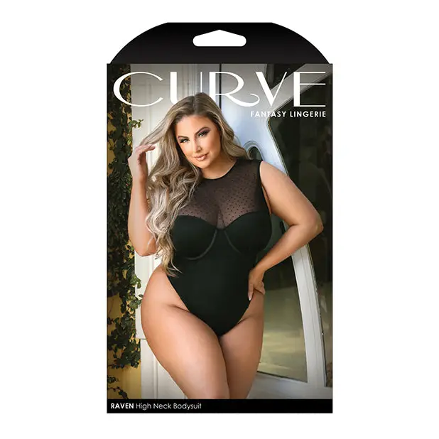 Curve Raven High Neck Bodysuit w/Snap Crotch Black 3X/4X - Lingerie - Plus/Queen - Packaged