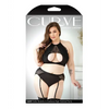 Curve Sadie Lace Overlay Keyhole Halter Top & Gartered Panty Black 3X/4X - Lingerie - Plus/Queen - Packaged