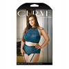 Curve Shay lace halter Bra Top & High Waist Crotchless Panty w/Removable Garters Teal 1X/2X - Lingerie - Plus/Queen