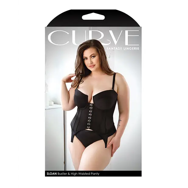 Curve Sloan Cropped Bustier Top & Panty Black 1X/2X - Lingerie - Plus/Queen - Packaged