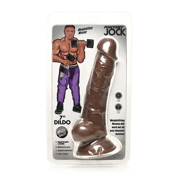 Curve Toys Fantasy Jock Weightlifting Wesley 7’’ Dildo w/Balls - Dark - Dongs & Dildos