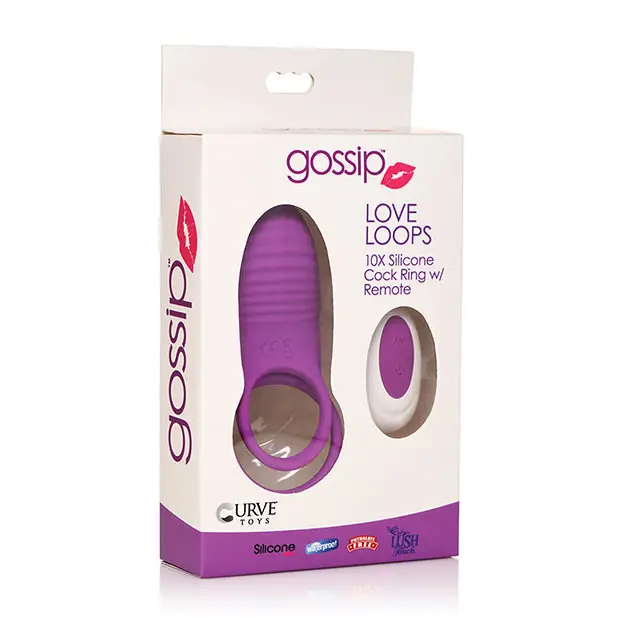 Curve Toys Gossip Love Loops 10X Silicone Cock Ring w/Remote - Violet - Penis Enhancement