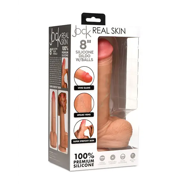 Curve Toys Jock Real Skin Silicone 8’’ Dildo w/Balls - Dongs & Dildos