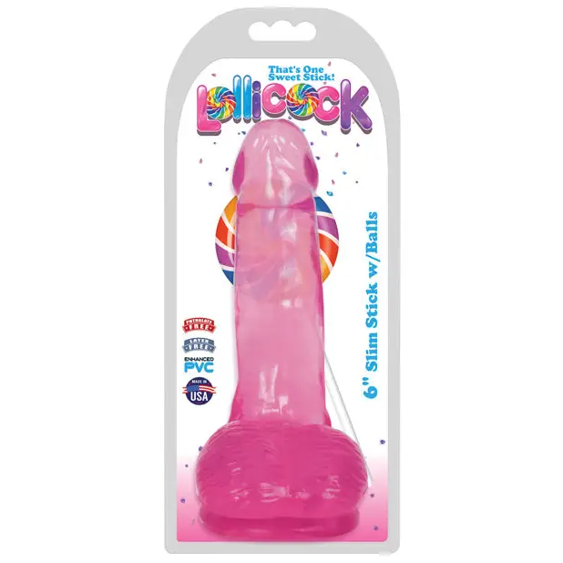 Curve Toys Lollicock 6’’ Slim Stick w/Balls - Cherry Ice - Dongs & Dildos
