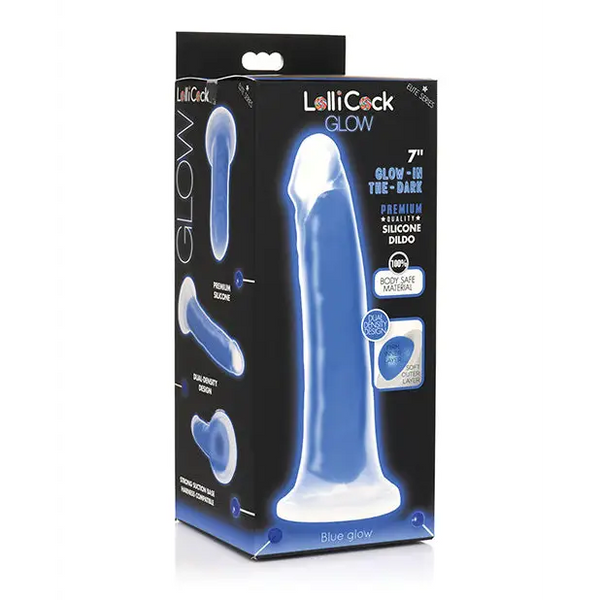 Curve Toys Lollicock 7’’ Glow In The Dark Silicone Dildo - Blue - Dongs & Dildos