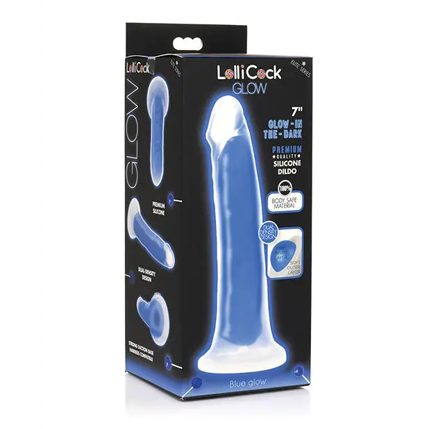 Curve Toys Lollicock 7’’ Glow In The Dark Silicone Dildo - Blue - Dongs & Dildos