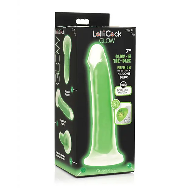 Curve Toys Lollicock 7’’ Glow In The Dark Silicone Dildo - Green - Dongs & Dildos