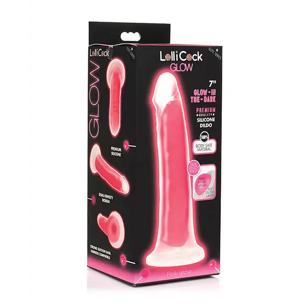 Curve Toys Lollicock 7’’ Glow In The Dark Silicone Dildo - Pink - Dongs & Dildos