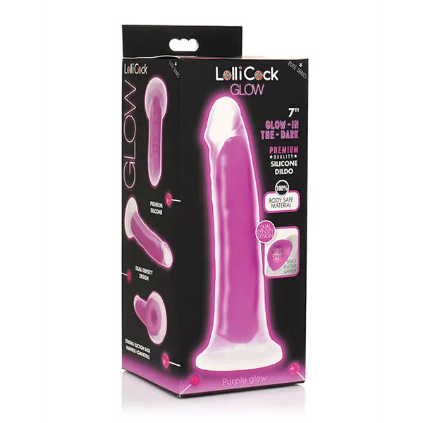 Curve Toys Lollicock 7’’ Glow In The Dark Silicone Dildo - Purple - Dongs & Dildos