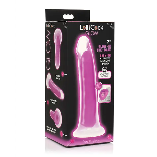 Curve Toys Lollicock 7’’ Glow In The Dark Silicone Dildo - Purple - Dongs & Dildos