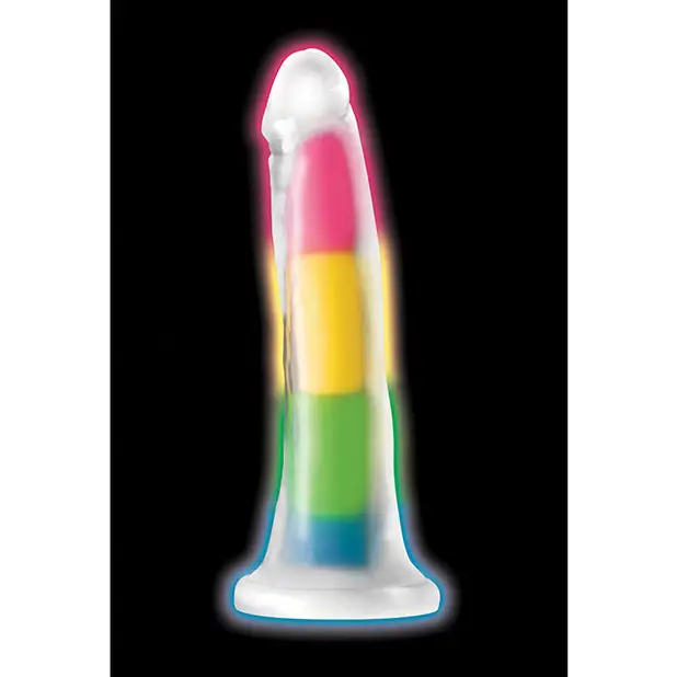 Curve Toys Lollicock 7’’ Glow In The Dark Silicone Dildo - Rainbow - Dongs & Dildos