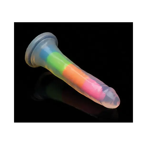 Curve Toys Lollicock 7’’ Glow In The Dark Silicone Dildo - Rainbow - Dongs & Dildos
