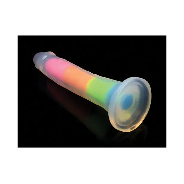 Curve Toys Lollicock 7’’ Glow In The Dark Silicone Dildo - Rainbow - Dongs & Dildos